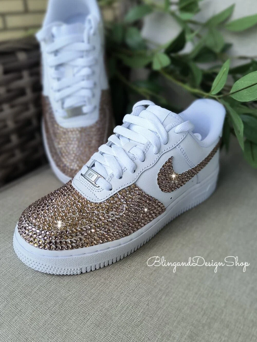 Swarovski Nike Air Force 1 07 with Pink Crystals Women's Shoes Customized White